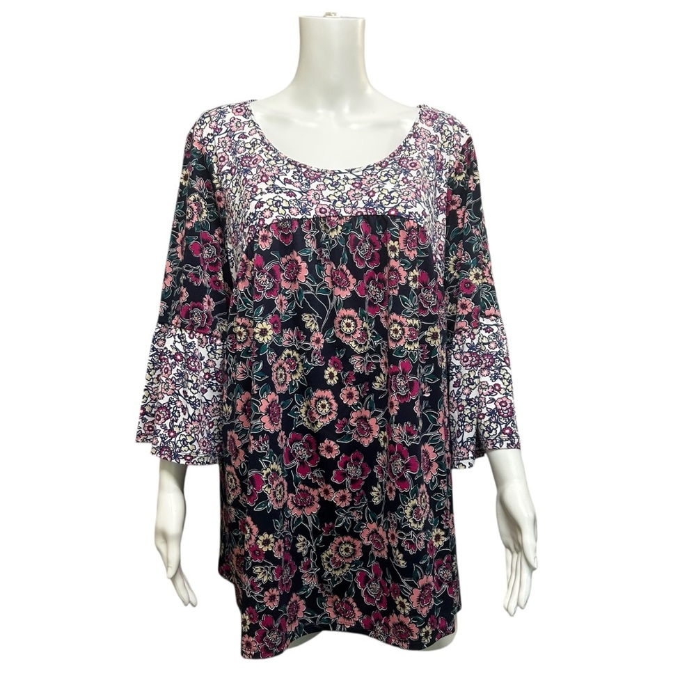 NY Collection Pink Floral Stretchy Pullover Blouse Top Size 1X